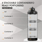 3-Layer Protein Powder Container with Funnel & Keychain, 50g Capacity Portable Supplement Dispenser, Leakproof Clear Stackable Organizer for Gym Travel Workout, BPA-Free Plastic (Black)