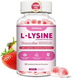 L-Lysine Gummies 1000mg, 7-in-1 Lysine Gummies for Adults & Kids, Essential Amino Acid with L-Arginine, L-Glutamine, Vitamin for Lip & Skin, Immune, Calcium Absorption, Strawberry Flavor, 60Ct