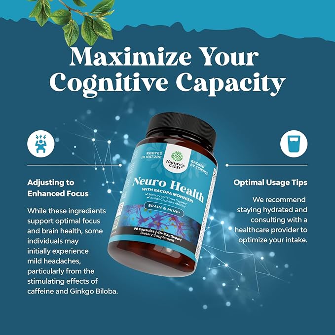 Nootropic Brain Supplement for Memory and Focus Support - Vitamins for Mental Support & Clarity with Bacopa Monnieri, VIT A, B6, Riboflavin, Niacin, Thiamin & Folate - Cognitive Complex - 90 Count