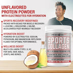 Sports Collagen Electrolytes Powder, 12.42 oz - Grass Fed Bovine & Wild Fish Hydrolyzed Type I, II, III Multi Collagen Peptides for Electrolyte Drinks, Unflavored Protein Powder with BCAA, Magnesium