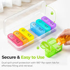 AUVON Weekly Pill Organizer 2 Times a Day in 7 Colors with Face-Up Labels for Easy Organization, Portable AM PM Pill Box 7 Day with Dual Protection Keeps Medications, Vitamins, Fish Oils from Spills