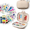 iouwei Pill Organizer with Medicine Labels Travel Daily Pill Container Mini Medication Organizer Storage Pill Organizer Travel Essentials Pill Case 7 Day Pill Organizer (Beige, 161 Lables)