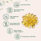 Micro Ingredients Vegan Omega 3 Algae Oil, 240 Veggie Softgels | Fish Oil Alternative | DHA 500mg & DPA 100mg | Carrageenan Free | Plant-Based Omega 3 with Flaxseed & ALA | Lemon Flavored