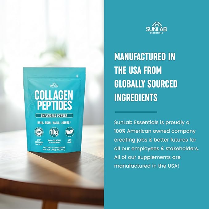 Collagen Peptides Powder Hydrolyzed Bovine (Unflavored) Type I & III Supplement for Hair, Skin, Nails & Joint Support - Collagen for Women & Men - Non GMO & USA Made - Unflavored - 30 Servings