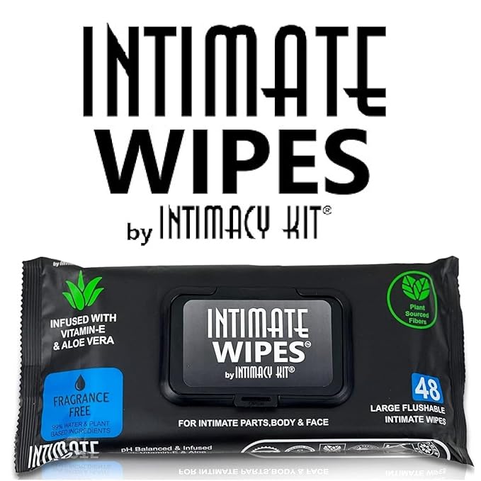 INTIMATE WIPES™ by INTIMACY KIT®, 48 Large Hygiene Wipes, pH Balanced, Hypoallergenic, Fragrance Free, infused with Vitamin-E, Chamomile & Aloe Vera, for Intimate Parts, Body & Face