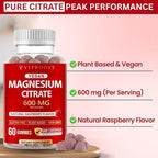 Vitboost Magnesium Citrate Gummies 600mg - 60 Count Vegan Magnesium Gummies for Relaxation & Muscle Support - Natural Raspberry Flavor - Non-GMO, Gluten Free, Plant Based