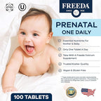FREEDA Prenatal Vitamin - Kosher Prenatal with Iron, Methylfolate (Bioavailable Folic Acid), Choline & Vitamin D - One Daily Multivitamin for Pregnant & Lactating Women (100 Count)