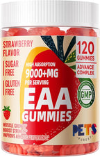 Pets Purest EAA Gummies 120 Gummies (Strawberry), Essential Amino Acids - All 9 Essential Aminos (EAA) and All Branched-Chain Aminos (BCAAs), Non-GMO, Gluten Free, Vegetarian Friendly