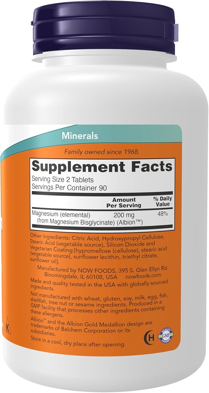 NOW Foods Supplements, Magnesium Glycinate 100 mg, Highly Absorbable Form, 180 Tablets