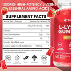 L-Lysine 1000mg Gummies for Immune Support & Skin Health -Chewable Lysine Supplement for Adults, Sugar-Free, Natural Strawberry Flavor, Gluten-Free (60 Count（Pack of 2）)