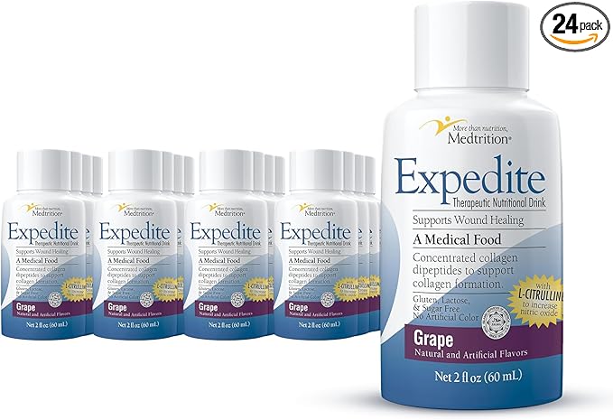Medtrition Expedite Liquid Collagen, Grape, 2 Fl Oz, Pack of 24 - Nutrition Support for General, Orthopedic & Cosmetic Surgery Recovery