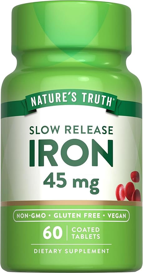 Nature's Truth Iron Supplement | 45 mg | 60 Pills | Ferrous Sulfate | Non-GMO & Gluten Free Vitamin for Men and Women