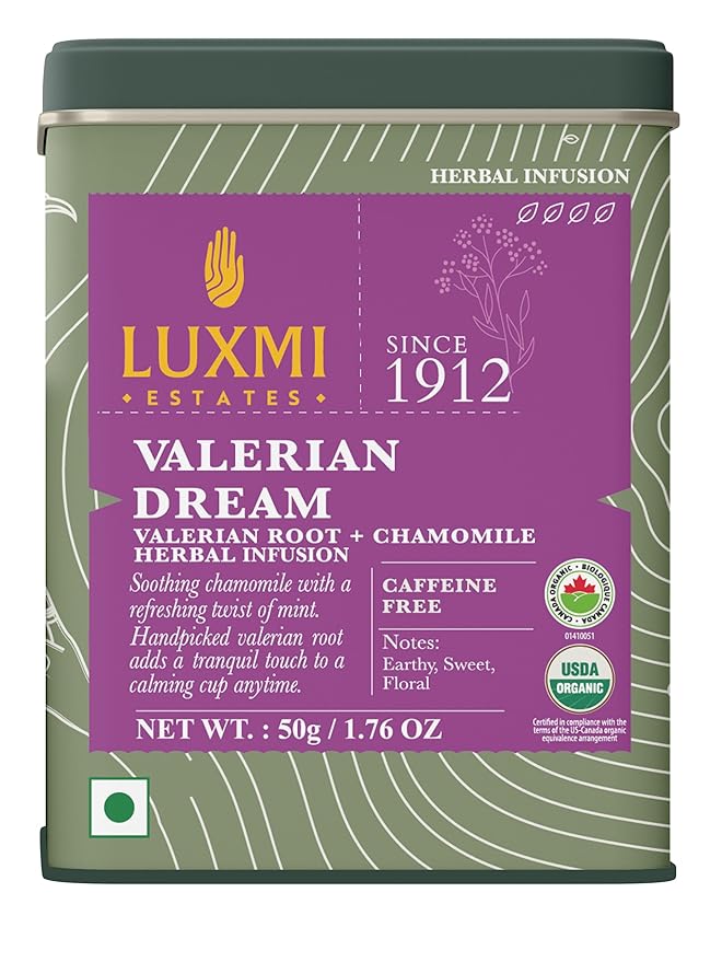 Luxmi Estates - Valerian Dream - Organic Valerian Root Tea for Sleep - Loose Leaf - 50g (25 Cups) | with Valerian Root, Chamomile & Lavender | Perfect Wellness Sleep Tea