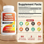 Best Naturals Turmeric Curcumin 1500mg/Serving with Bioperine - 180 Veggie Capsules
