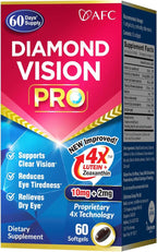 AFC Japan Diamond Vision PRO – Improved, Up-Sized Formula - Lutein & Zeaxanthin 4X with Eye Vitamins – Visual Health Supplement for Adults, Screen Exposure, Night Use, 60 Softgels