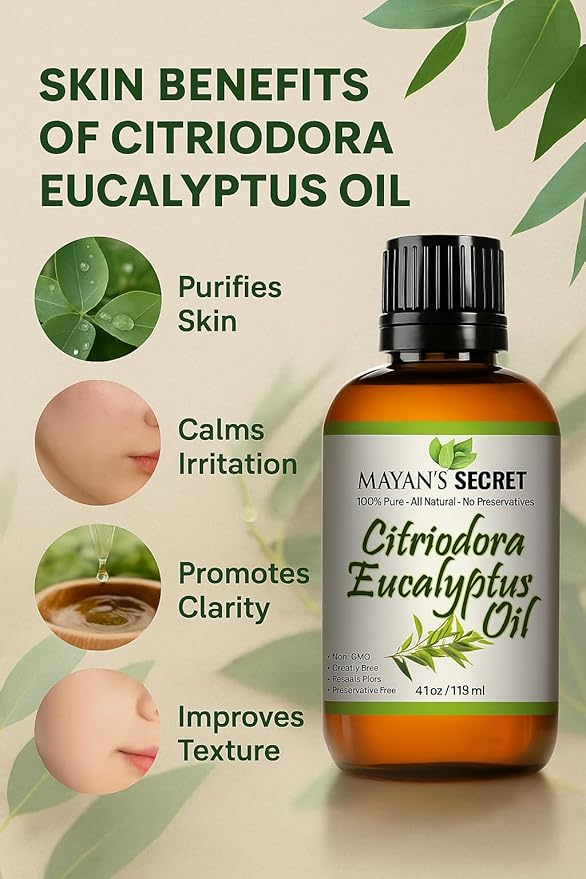 Pure Carrier and Essential Oils for Skin Care, Hair, Body Moisturizer for Face-Anti Aging Skin Care (Citriodora Eucalyptus Oil, 4oz)