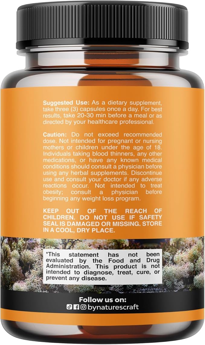 Natures Craft Irish Sea Moss Capsules - Sea Moss Pills with 2100mg Serving Superfood Complex with Bladderwrack Burdock Root and BioPerine for Immune Skin & Thyroid Support - Vegan Non-GMO - 180 Count
