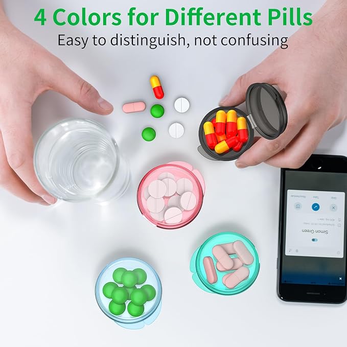 Urekt Small Pill Box, (4 Pack) Travel Pill Case Portable Daily Pill Organizer Mini Medicine Storage Container for Pocket Purse Cod Liver Oil Storage Box Earplug Case