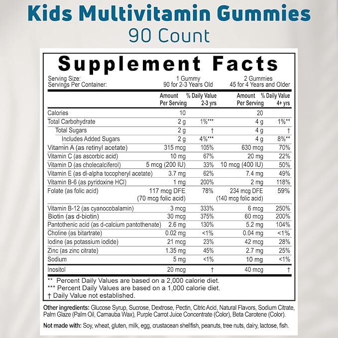 Gelatin Free, Vegetarian Kids Multivitamin Gummies 45-90 Day Supply. 14 Essential Vitamins & Minerals. Kids Gummy Vitamins for Overall Wellness. Non-GMO, Gluten Free Children Vitamin