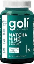 Goli Matcha Mind Gummies - 60 Count - Green Tea Leaves Powder with Cognizin for Focus, Attention and Brain Health, Vegan, Non-GMO, Gluten-Free & Gelatin Free.