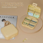 Small Travel Pill Box, Double Layer 7-Compartments Pill Organizer, 3.1" x 3.1" x 1.4" Portable Weekly Pill Case Container for Pocket, 7 Day Compact Medicine Holder for Vitamins, Fish Oils Yellow