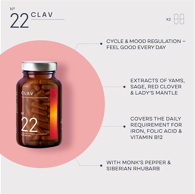 CLAV® Natural Hormone Balance for Women - PMS Relief with Siberian Rhubarb, Wild Yam & Vitex Berry - Vegan Menstrual Regulator Supplement - 120 Capsules