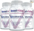 Research Verified Resveratrol - 98% Trans-Resveratrol 1000 mg, Anti-Aging Support - 60 Capsules per Bottle - 3 Bottles