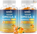 2 Pack Vegan Omega 3 Gummies 1000MG Algal Oil Omega 3 Supplement for Adults with Algae DHA 600mg & EPA 300mg Fish Oil Alternative - for Eye & Immune Health, Orange Flavor, 120 Count