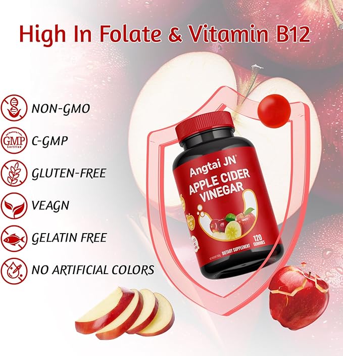 Apple Cider Vinegar Gummies, 120 Count, Max Strength 1000mg, ACV Supplement Gummy with B Vitamins & Antioxidants, Supports Metabolism, Digestion, Gut & Immune Health, Gluten-Free, Vegan & Non-GMO