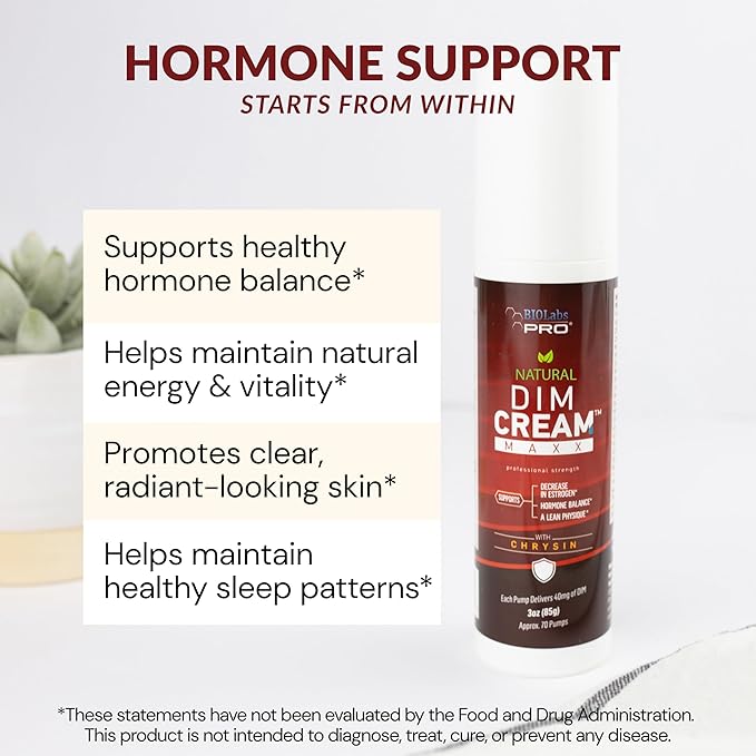 BIOLABS PRO DIM Cream Maxx with Chrysin, Natural and Doctor Formulated, Supports Hormone Balance for Men or Women, Two Month Supply - 3oz
