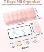 Pillex Weekly Pill Organizer 2 Times a Day, Daily AM PM Pill Box Case 7 Day with Large Openings for Easy to Use, Travel Medicine Container for Medication, Vitamins, Supplements - Pink