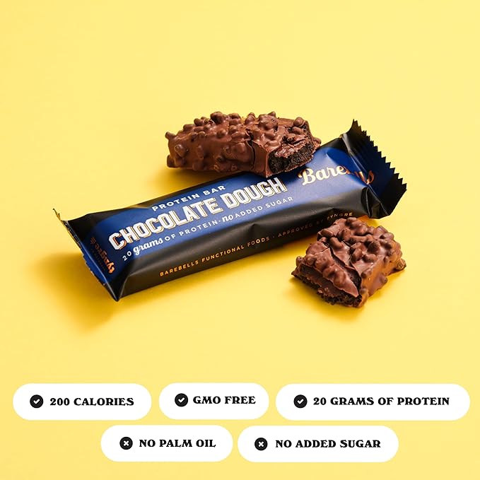 Barebells Protein Bars Chocolate Dough - 12 Count, Pack of 2 - Protein Snacks with 20g of High Protein - Low Carb Protein Bar with 1g of Total Sugars - Perfect on The Go Low Carb Snack & Breakfast Bars