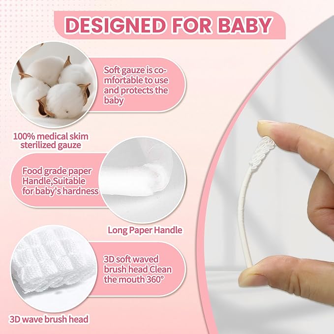 Baby Tongue Cleaner 96-Count, Newborn Oral Care Gauze Swabs – Soft Disposable Mouth Wipes for 0-36 Months, 2-Month Supply Travel-Pack Infant Tongue Brush Alternative