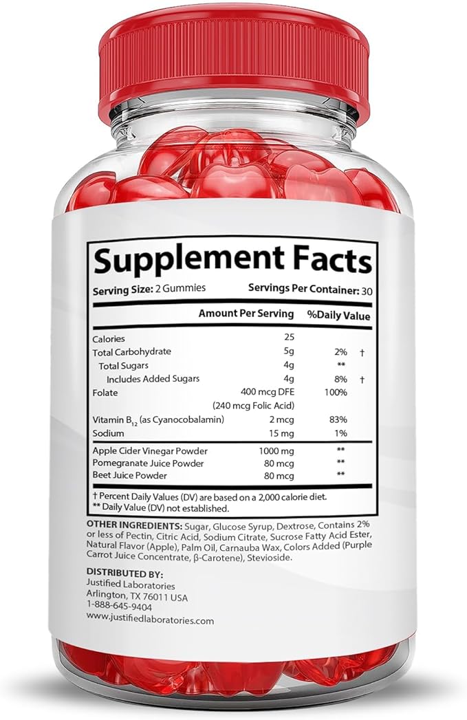 Justified Laboratories Ketosyn Keto ACV Gummies Advanced Formula 1000MG Ketosyn Keto Gummies Apple Cider Vinegar Formulated with Pomegranate Beet Juice Powder B12 Vegan Non GMO 60 Gummys