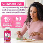 Vitamin B2 Gummies 400mg | Riboflavin Supplement with Magnesium for Kids & Adults, B2 Gummies for Migraine Relief, Nervous System & Skin Health, Vegan, Sugar-Free, Raspberry Flavor, 60 Count