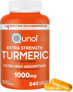 Qunol Turmeric Curcumin Supplement, 1000mg with Ultra High Absorption, for Joint Support, Extra Strength Capsules, 240 Count