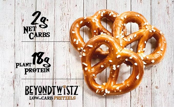 BeyondTwistz Low Carb Pretzels, Garlic Butter, Keto Friendly, 2g Net Carbs, 18g Protein, Powered By HealthSense® High Fiber Wheat Flour, Family Size 8oz Bag, Pack of 3