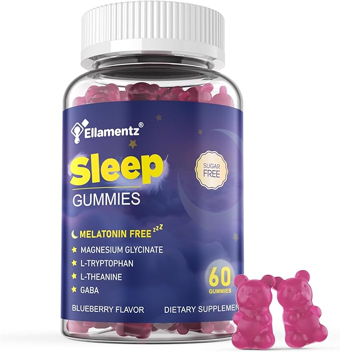 Sleep Gummies Melatonin Free with Magnesium Glycinate, L-Tryptophan, GABA, L-Theanine, Ashwagandha, Natural Sleep Aid Calm Relax Gummy No Melatonin for Adults Extra Strength without Melatonin, 60Cts