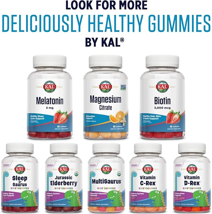 KAL Magnesium Citrate Gummies - Relaxation, Bone, Muscle and Cellular Energy Support - 330mg Magnesium Supplement - Orange Vanilla Flavor - Non-GMO, Vegetarian - 60 Magnesium Gummies