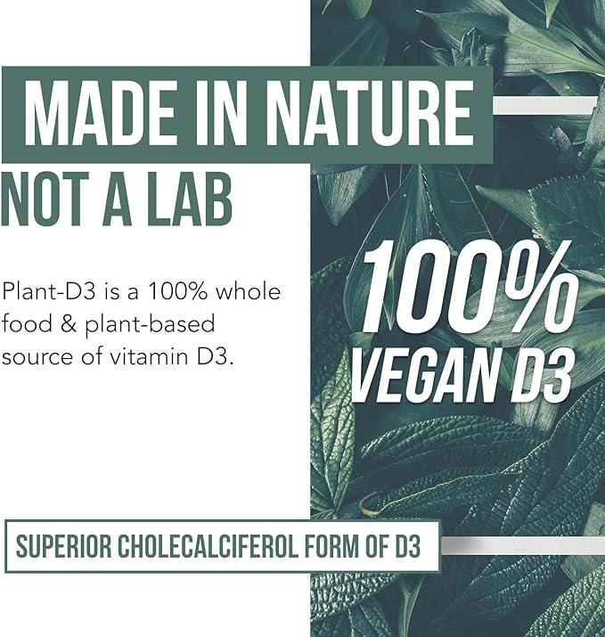 Organic Vitamin D3 5,000 IU - 100% Whole Food & Plant-Based Cholecalciferol Form, 100% Vegan Vitamin D - Enhanced with Prebiotic & Superfood Complex – Organic, Vegan, GMO & Gluten Free (60 Capsules)
