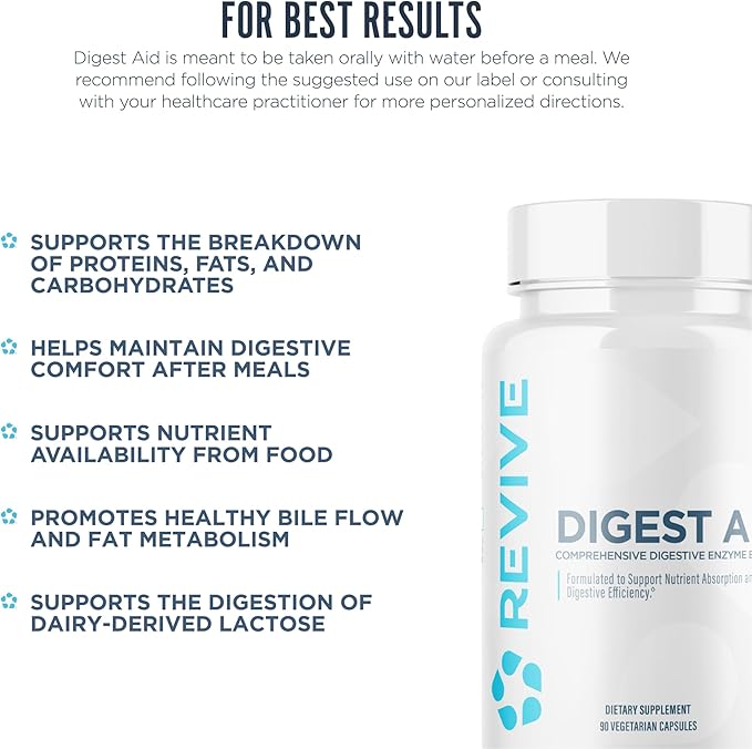 Revive MD Digest Aid, Digestive Support Supplement for Men & Women - Comprehensive Digestive Enzyme Blend with Probiotics & Prebiotics for Gut Health & Healthy Digestion (270 Servings)