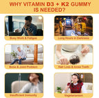 Vitamin D3 5000IU + K2 (MK-7) 120mcg, Sugar-Free Vitamin D3 K2 Filled Gummies with Vitamin B Complex - Methyl B12, B9, B6 | Vitamin E & Zinc, MCT Oil - Supports Bone & Teeth Strength, Immune, 2PACK