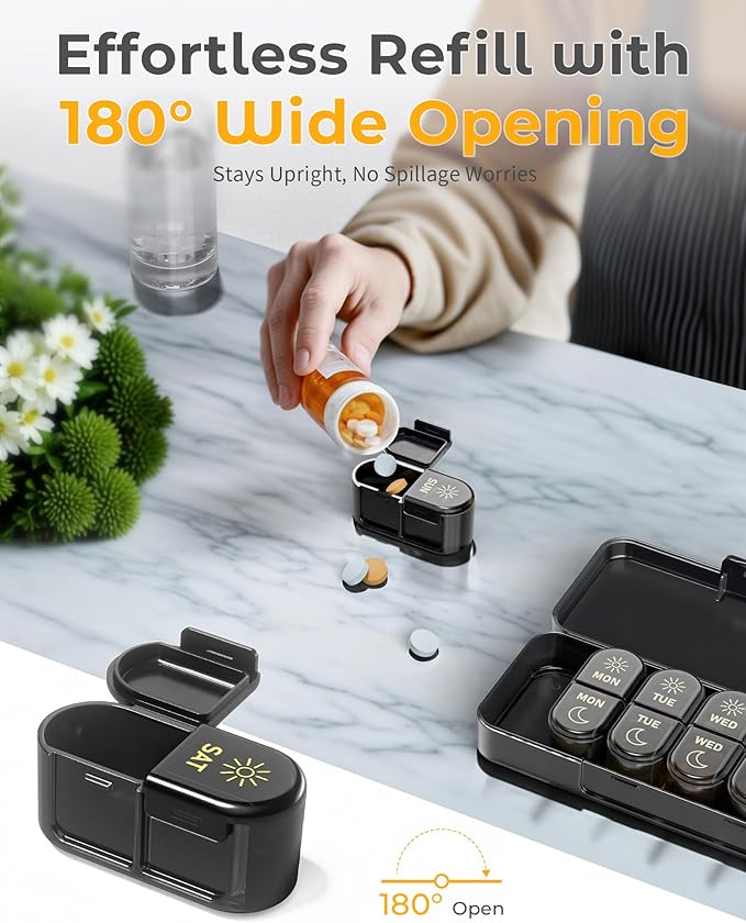 Pillex AM & PM Pill Organizer 7 Days, Weekly Pill Case 2 Times a Day, Pill Box 7 Day, Medicine Pill Organizer for Travel, Vitamins, Fish Oils, Supplements