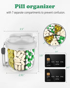 Pill Organizer with 7 Compartments, Pill Box Case for Holding 7 Different Vitamins, Anti-Mix Design for Easy Medication Retrieval. Travel Pill Organizer with 20 Labels.Pill Container (Cool Gray)
