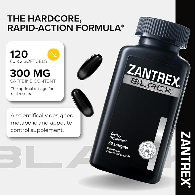 Zantrex Black – Naturally Boost GLP-1 & Metabolism Support | Thermogenic Energy, Weight Management Formula | 60 Pills
