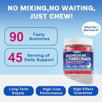90 Count | Magnesium L-Threonate Gummies 2000mg, Magnesium Threonate Supplement for Adults & Kids, Support Cognition, Restful Sleep & Muscle Health, Sugar Free, Vegan, Non-GMO, Raspberry Flavor