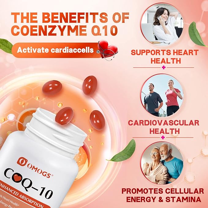 OMOGS CoQ10 400mg Softgels, Coenzyme Q10 High Absorption Supplements Support Heart Health, Cardiovascular Health, Immune System & Cellular Energy Production, Gluten Free, 60 Softgels