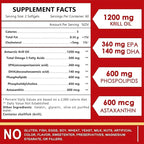 NATURE TARGET Krill Oil 1200mg with Omega-3 EPA & DHA with Astaxanthin, Phospholipids & Choline - Supports Heart, Brain, Join Health, Non-GMO, Gluten Free, 120 Softgels (60 Servings)
