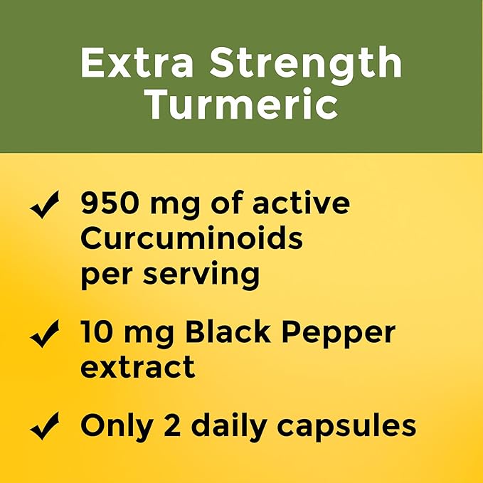 Nature Made Extra Strength Turmeric Curcumin with Black Pepper,1000mg Turmeric Extract per Serving (Standardized to 95% Curcuminoids),Supports Healthy Inflammation Response,60 Capsules,(Pack of 2)