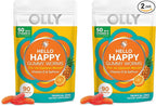 OLLY Hello Happy Gummy Worms,Mood Balance Support,Vitamin D,Saffron,Adult Chewable Supplement,Gluten Free,Tropical Zing -,90 Count (Pack of 2)